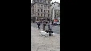 amazing street drummer Phil Bondy at Molard in Geneva Switzerland