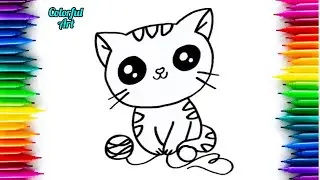 Easy Cat Drawing Step by Step | Colorful Art