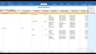 Tally Add On : Stock Item Bill of Material (BOM) Register in TallyPrime software.