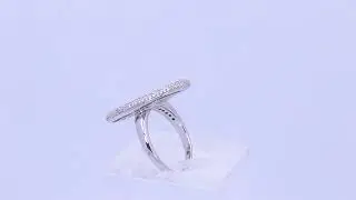 Flat Oval Design 18K White Gold Diamond Pave Channel Set Ring