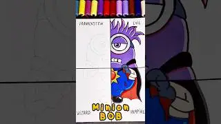 Drawing Minion BOB in 4 Different Styles! Pt.2 🧛&zwj;♂️🩸🧄 Vampire style! #shorts