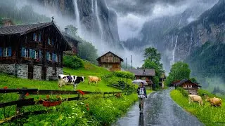 Paradise Rainfall in Switzerland's Most Stunning Alpine Villages Countryside  Rainy Lauterbrunnen