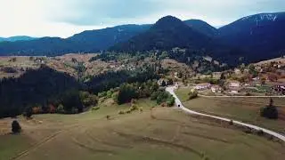 Aerial Drone Mountain Video over Hela Village in Rhodope Mountains in Bulgaria 