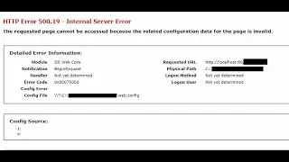 HTTP Error 500.19 - The requested page cannot be accessed because the related configuration data for