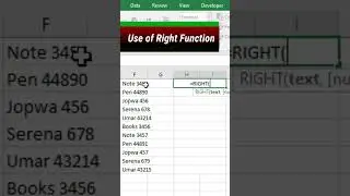 Right Function in excel || right formula #shorts #excel
