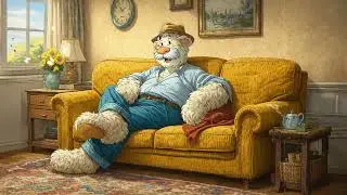 Sunny Couch Mornings &mdash; Mr. Wooldies Enjoys a Quiet Day at Home ~ Oldies Playing in Another Room
