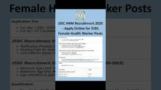 JSSC ANM Recruitment 2025 - Apply Online for 3181Female Health Worker Posts