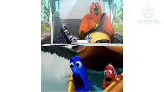 Grizzy and The Lemmings about to crash into Marlin and Dory