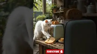 Cat making tea and toast | Cats breakfast #billieeilish #catshorts #catcooking