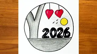 How to Draw a Landscape Inside a Circle for the New Year 2026 | Easy New Year's Drawing Tutorial