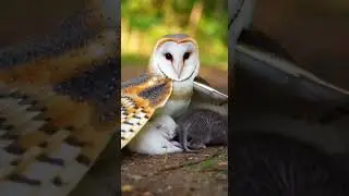 An Owl Protecting Two Sleeping Chicks in the Silent Night #wildlife #nature #birds