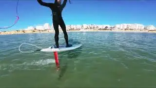Wing foiling in the Algarve with off shore wind, filmed January 2026 in Arma&ccedil;&atilde;o de P&ecirc;ra, Portugal 