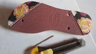 frisando chinelo com estilete e colocando lonita