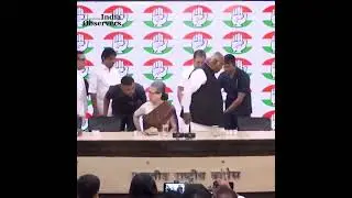 Sonia Gandhi, Mallikarjun Kharge, and Rahul Gandhi address a press conference in Delhi