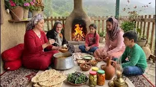 IRAN Noodles Soup Over Wood Fire & Baking Bread | Mountain Village Life