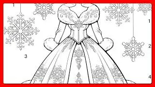 Color by Number Winter Gown Snowflakes Dress Oasis app #coloringbook