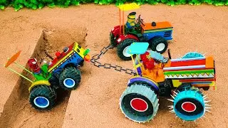 DIY Tractor Rescue from Deep Pit by Spider-Man, Iron Man & Minion | Funny Farm Vehicles | TheBitje