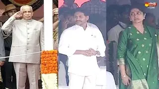 AP Governor Abdul Nazeer Flag Hoisting | CM YS Jagan | YS Bharathi @SakshiTVLIVE