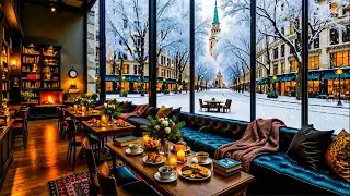 Warm Winter Jazz Music 🔥 Cozy Snowy Whispering Cabin & Soft Snowfall Ambience for Study, Work