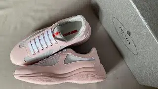 Prada Alabaster Pink Prada America's Cup Soft rubber and bike fabric sneakers Review From Supkicks