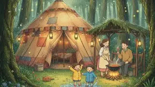 Rain in the Forest & Family Camping 🏕️⛈️| Cozy Ghibli Vibes