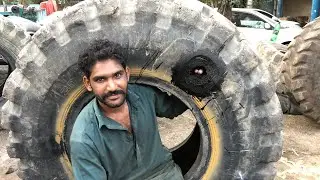 Restore Giant sidewall hard impact cat loaders tyre with limited tools