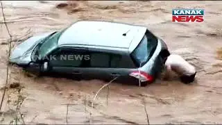 Car Swept Away In Ghaggar River Flash Flood Near Panchkula, Haryana