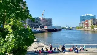 Hamburg walking, HafenCity, Gro&szlig;er Grasbrook street. From Norderelbe to Kibbelsteg. August