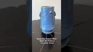 Roseville Teasel Blue 1938 Vintage Art Deco Pottery Ceramic Vase 883-7