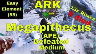 ARK - Boss fight - Megapithecus (Ape) medium - 13 rexes whistle battle - 6 rexes died - Raw video