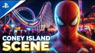 Spider-Man 2 PS5 Gameplay - Coney Island Roller Coaster Moment | Miles & Peter Scene