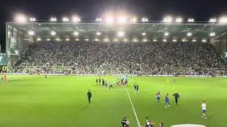 HIBERNIAN Fans Celebrate beating PARTIZAN BELGRADE at Full Time 