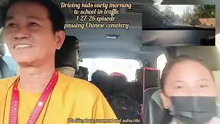 Driving kids early morning to school in traffic.