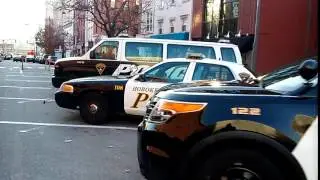 Multiple Hoboken Police Units Parked Outside 1 Police Plaza In Hoboken, New Jersey