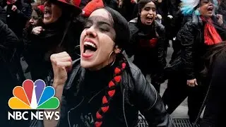 'The Rapist Is You!': Women Flash Mob Protests Outside Harvey Weinstein Courthouse | NBC News