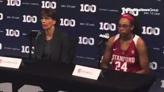 Stanford coach Tara VanDerveer talks Wednesday about team during Pac-12 media day in San Francisco.