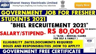 BHEL recruitment 2021 | Salary upto 80,000 p.m | Jobs for Freshers | No exam - Direct Entry | Hiring
