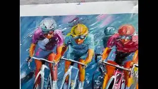 Original Bicycle Race Oil Painting, Abstract Sports Wall Decor, Cycling Sports Canvas Art