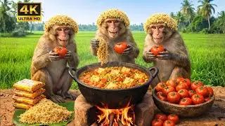 🤣Monkeys Harvest Tomatoes and Cook Instant Noodles Together