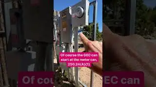 The grounding electrode conductor is permitted to originate at the meter enclosure, 250.24(A)(1).