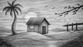 Village Scenery Drawing | Easy Village Landscape Drawing | Pencil Drawing 