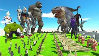 Modern War - Team King Kong + Hulk + Gundam RX78 + Zone Fighter VS Team Megalodon Rex + Werewolf