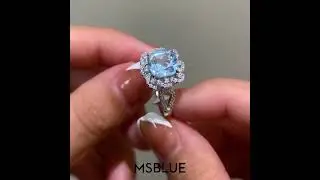 Natural Blue Topaz Cushion-Cut 3.5 CT Gemstone Ring