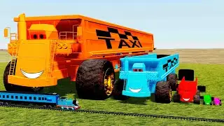 Big & Small TAXI Long Colors Colossus XXL Truck Lightning Mcqueen vs Train Thomas - BeamNG.Drive