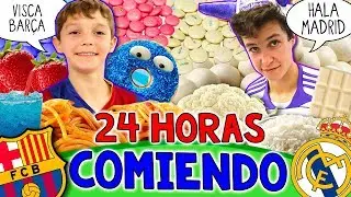 Reto 24 HORAS comiendo BAR&Ccedil;A vs REAL MADRID * Comida de los COLORES de TU EQUIPO favorito