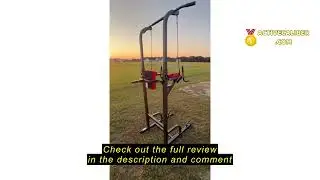 Review Pooboo Power Tower Dip Station Pull Up Bar for Fitness Home Gym Workout,Multi-Function Adjust