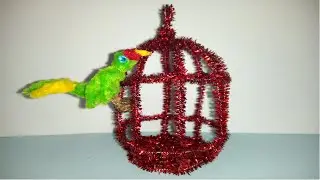 Mini Jaula con pajarito hecho con limpiapipas para decoración o regalo