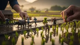 Tiny Clay Farmers & Buffalo 🐃 | Peaceful Miniature Rice Field Scene