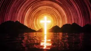 Fiery Orange Glow Cross & Star Trails | Sunday Service Worship & Sermon Background 4K Loop