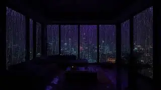 Rainy Night in a Luxury NYC Apartment – Cozy Bedroom, Neon Lights & Relaxing Rain Sounds